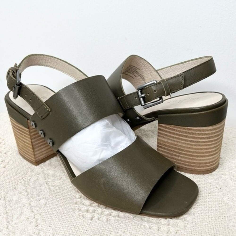 Caslon Brayden Slingback Sandal Military Green Leather Studded Block Heel